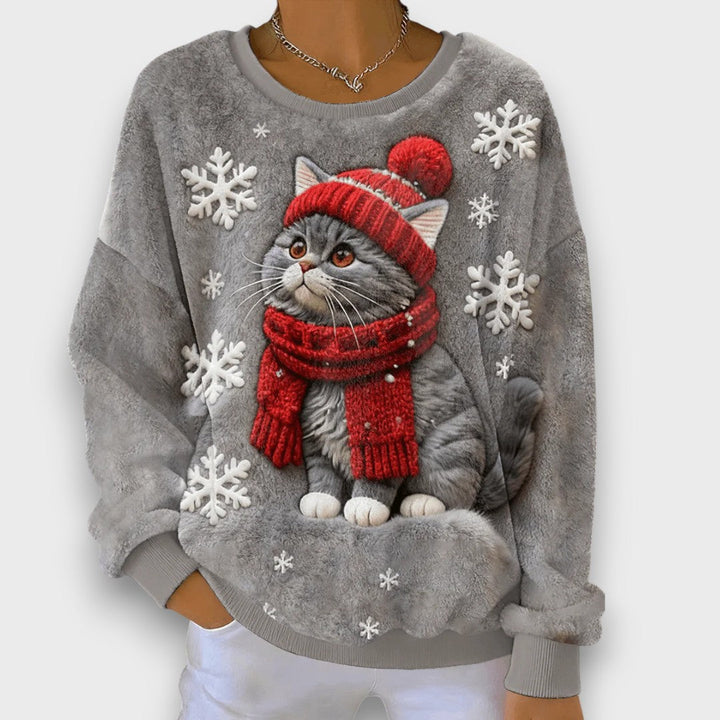 Kelina – Hoodie with Artistic Christmas Cat Print for Women