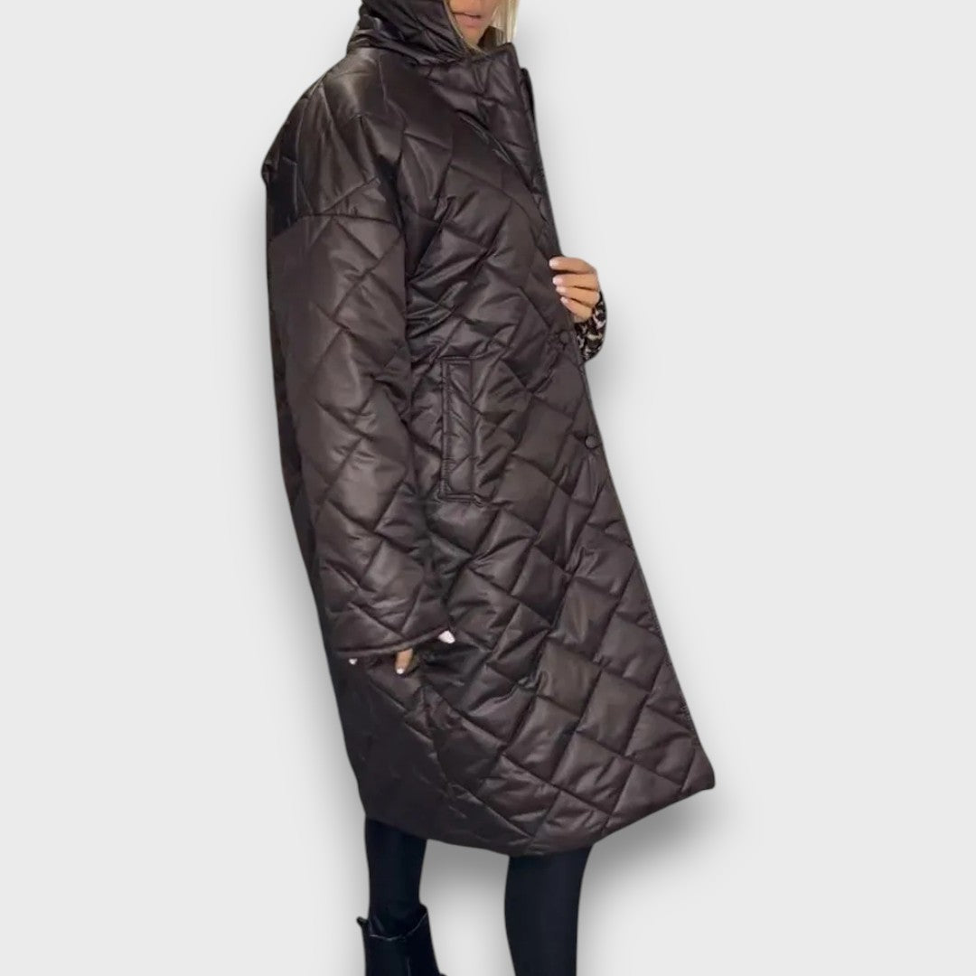 Vionne – Reversible quilted coat with leopard lining