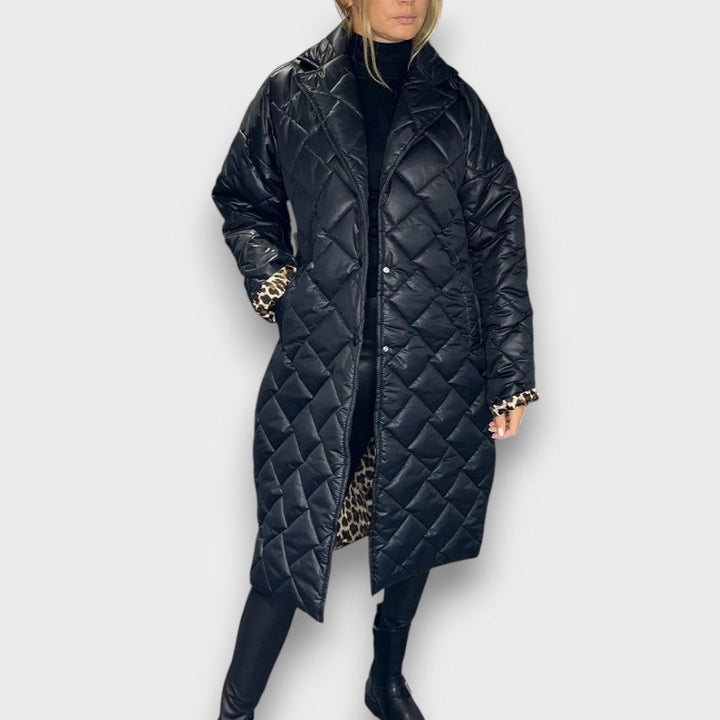 Vionne – Reversible quilted coat with leopard lining
