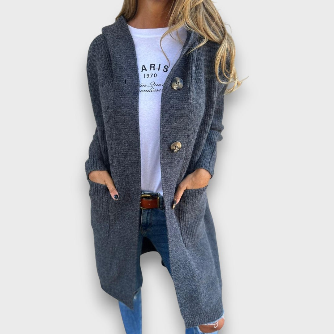 Fara – Knit Cardigan with Hood & Button Placket