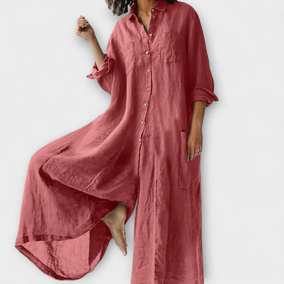 Liv – Relaxed Shirt Jumpsuit with Oversized Flair