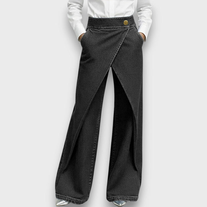 Pola – Sculpted Wrap-Front Denim Trousers