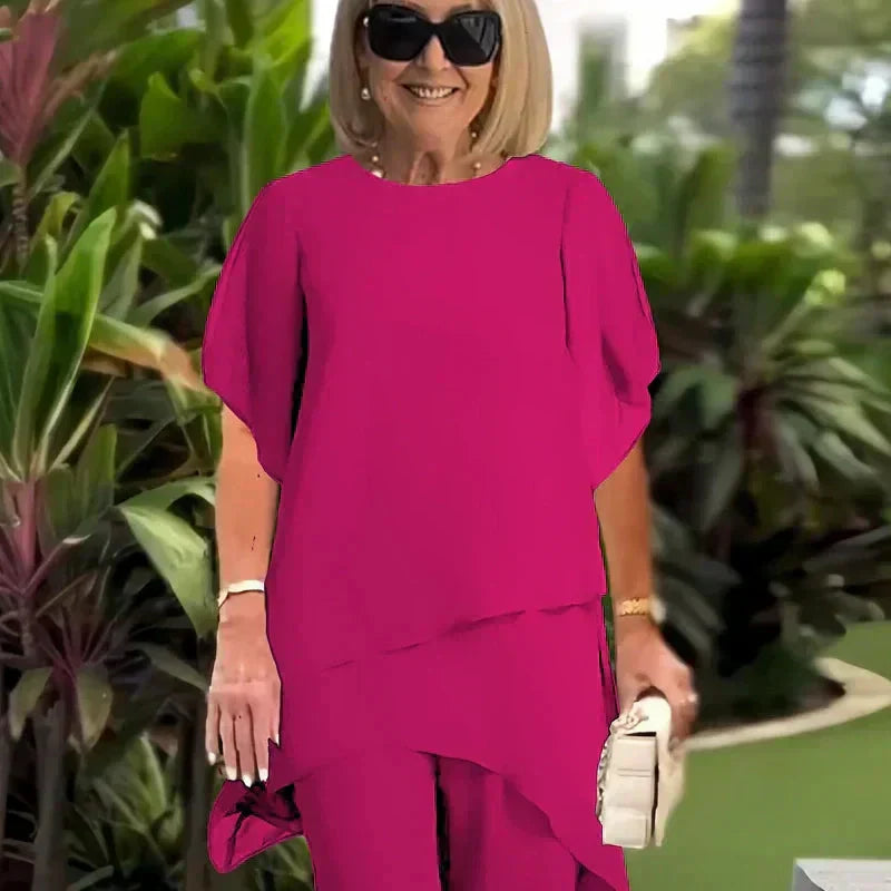 Linda | Suit with draped palazzo pants