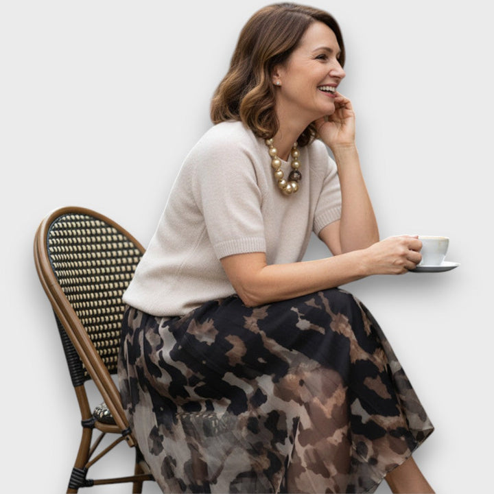 Leora – Sweater and Skirt Set with Leopard Print