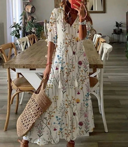 Michaela - Boho Klänning med Täckning för Mage