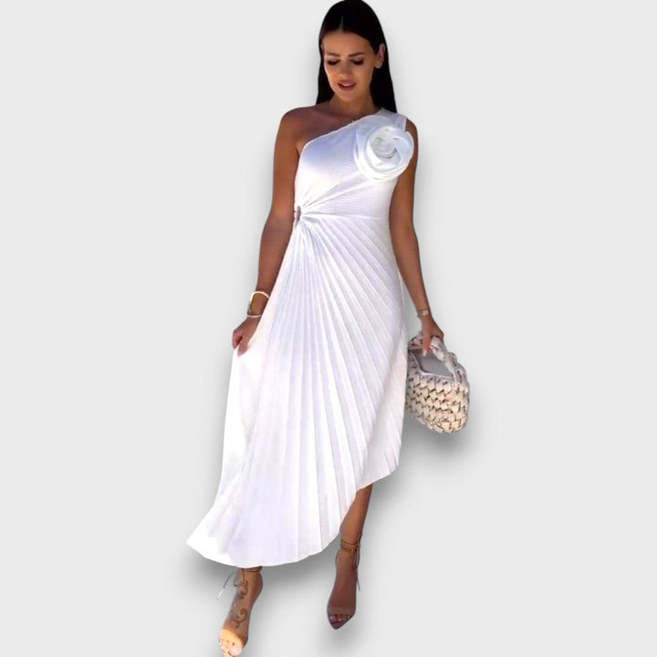 Lunelle – Asymmetric Dress with Rose Detail