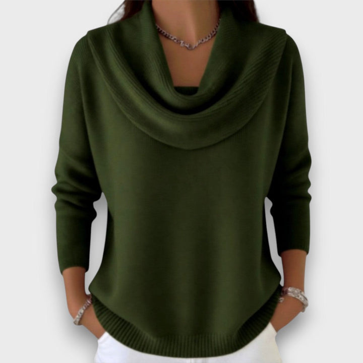 Meliora – Soft Drape-Collar Knit Sweater